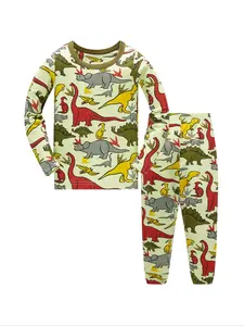 Boys' Dinosaur Print Sleepwear Set, Long Sleeve Home Wear, Soft Breathable Pajamas, Casual Loose Fit, All Seasons