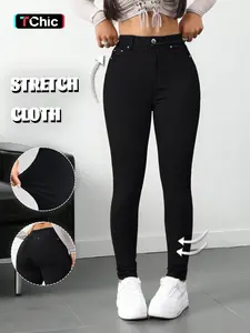 GILIPUR Y2K Women's Plain Pocket Button Leggings, Casual Comfy Skinny Pants for Yoga Gym Workout, Ladies Bottoms for Fall & Winter,T-Chic