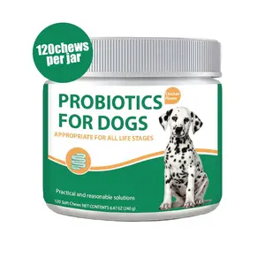 Dog probiotics, digestive enzymes, gut flora, digestive health, diarrhea and intestinal support, dog probiotic chewable tablets, 120 tablets per pack, to boost your pet's immune system.