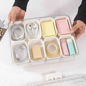 Portable Food Storage Box, 1 Count 8-grid Stackable Snack Box with Lid & Handle, Food Storage Container for Vegetable, Fruit, Snack, Kitchen, Reusable Snack Box