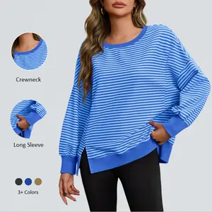 Imily Bela Women's Fall Oversized Sweatshirt Casual Waffle Knit Long Sleeve Crewneck Split Pullover Tunic Tops