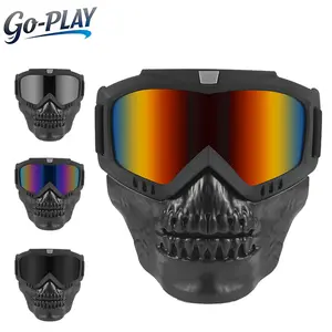 Skull Motorcycle Goggles (with Detachable Face Mask) | Anti-Fog & Windproof | Suitable for Off-Road Motorcycling, ATVs, Skiing, Paintball, and Water Gel Blaster Sports