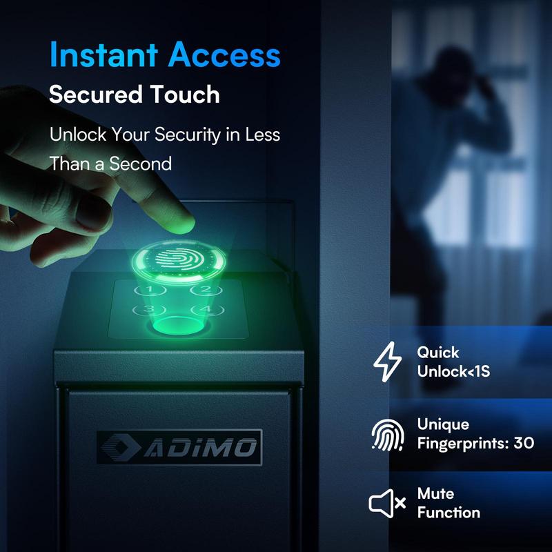 ADIMO Biometric Fingerprint Safe with Keypad Lock, G safe for Nightstand Wall Mount Bedside Desk Vehicle Bed