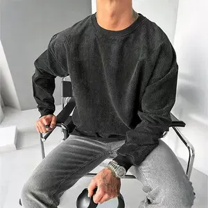 Men's Corduroy Crewneck Sweatshirt Spring And Autumn Solid Color Casual Versatile Long Sleeve Pullover Sports Comfort Fabric Classic Fashion With Round Neckline Available In Long Or Short Sleeve Styles(Sheets)