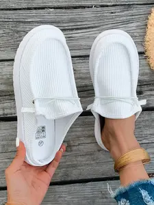 Women's Fashion Solid Color Trendy Flat Shoes, Casual Fashion Shoes, Round Toe Slip-On with Slippers, Lightweight Breathable Comfort Sports Shoes