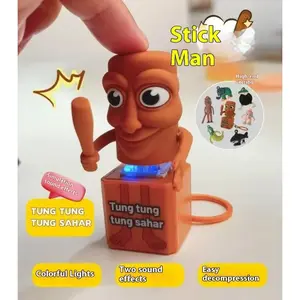 Stick man Tung tung tung Tungtungtung Anime Wooden Keychain Stick Man Figure Multifunctional fidgeting toys with Luminous Pendant Collectible Decorative Gift，Perfect christmas Gift Idea