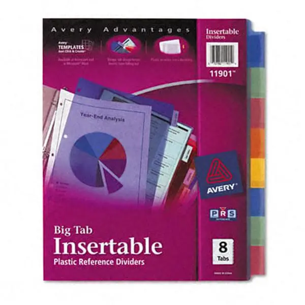 Avery 11901 Worksaver Big Tab Plastic Dividers Eight-Tab Letter Multicolor