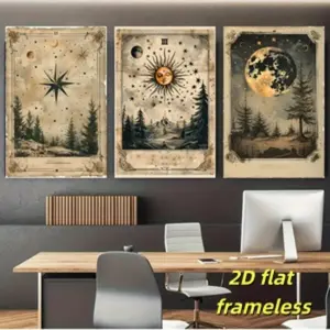 3 tarot card wall art canvas paintings, mysterious celestial body themed paintings, astrological retro wall decorations, suitable for living room, bedroom, and studio decoration 2D flat printing frameless paintings