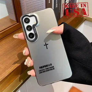Cross Sacred Bible Verse Philippians Patterned Phone Case for Samsung Galaxy S24 Plus S25 Ultra S23 Ultra S22+ Shockproof Anti-Scratch Durable PC Back Protective Cover Cellphone Protective