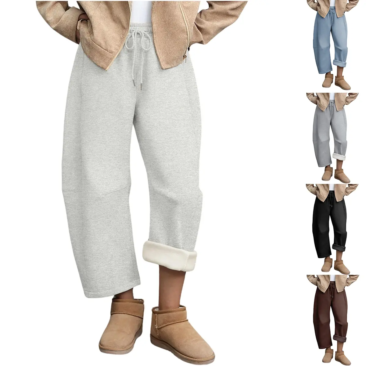 SCUSTY Women's Sweatpants Fleece Lined Fall Winter Barrel Leg Baggy Pants Casual Drawstring Palazzo with Pockets Cozy Stylish Loose Fit - Womenswear
