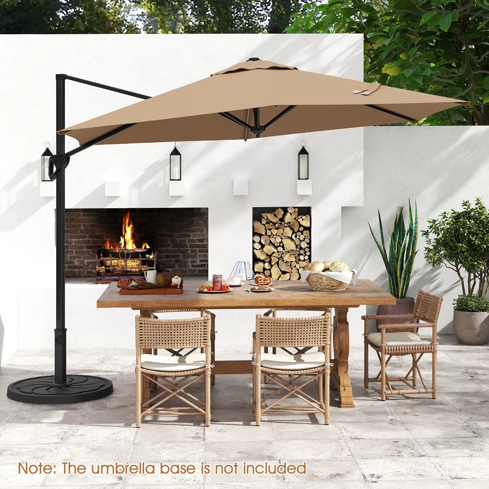COSTWAY - 9 FT Cantilever Patio Umbrella with Vented Top and Sun-Protective Canopy-Brown