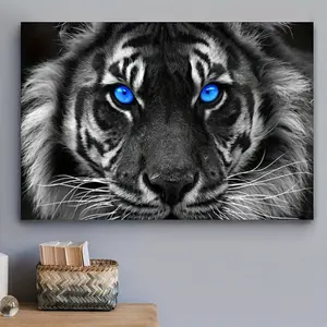 1pc Blue-Eyed Tiger Canvas Wall Art with   - Waterproof Canvas Print for Home Decor, Living Room, Bedroom - Ready to Hang Animal Painting for New Year, Thanksgiving, Christmas, Halloween, Anniversary Gift