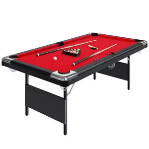 Garvee 7 Folding Billiards Table - Portable Pool Table Set for Adults, Ideal for Family Game Rooms, Recreation Rooms, Basements, Man Caves, or Garages, Red