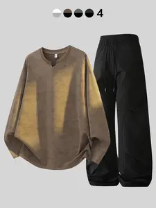 Men's Two-Piece Set Casual Solid Color Long Sleeve Sweatshirt & Drawstring Waist Pants, Perfect Fall Winter