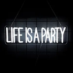 Life is a party Neon Signs for Wall Decor, Letter Neon Lights for Bedroom, Led Sign with USB Powered for Livingroom, Modern Mood Lighting, Wall Hanging Decor, Windows, Led Light Letters