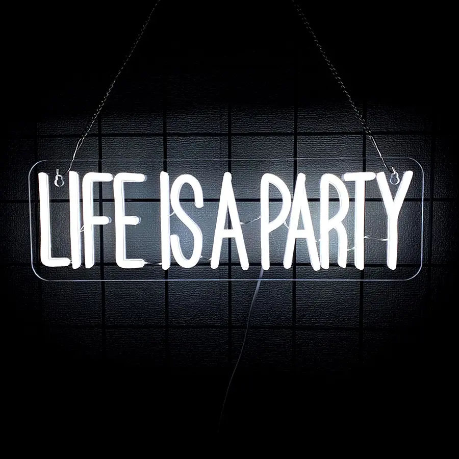 Life is a party Neon Signs for Wall Decor, Letter Neon Lights for Bedroom, Led Sign with USB Powered for Livingroom, Modern Mood Lighting, Wall Hanging Decor, Windows, Led Light Letters