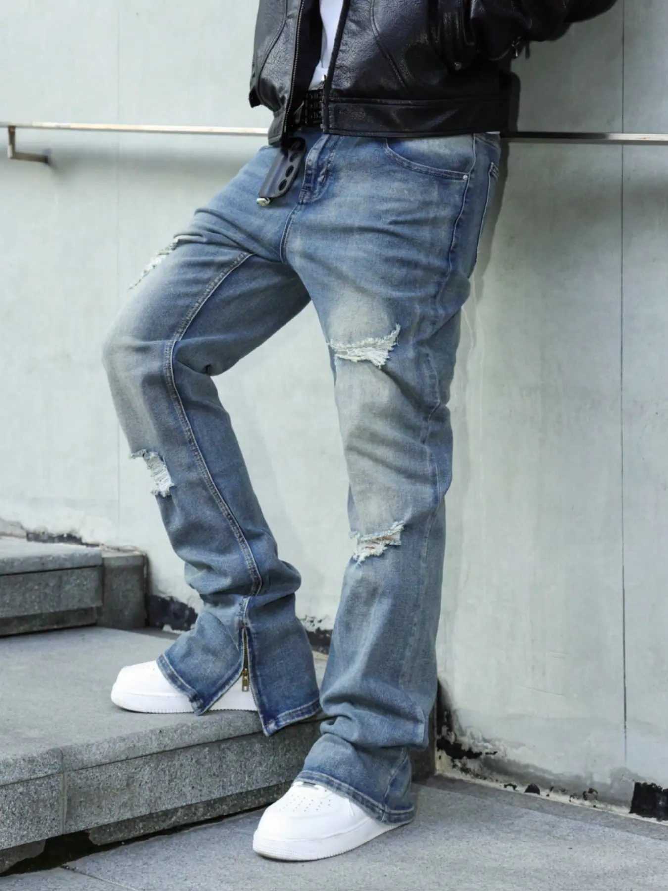 Fashion Men's Jeans, Loose Straight Leg Casual Pants, American Retro Vintage Classic Streetwear Style, Slight Flare Design, Modern Fashionable Look, Pocket