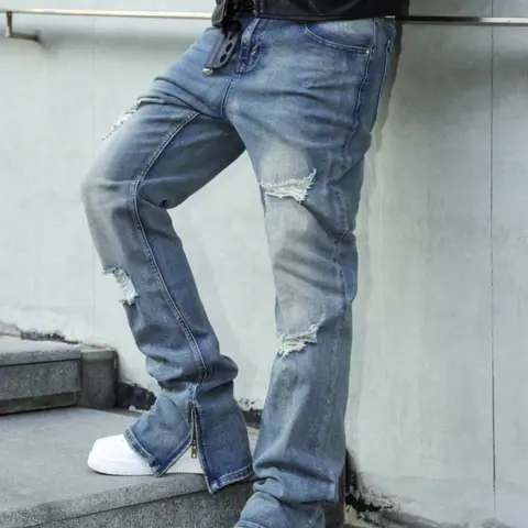 Fashion Men's Jeans, Loose Straight Leg Casual Pants, American Retro Vintage Classic Streetwear Vibe Style, Slight Flare Design, Modern Fashionable Look, Pocket