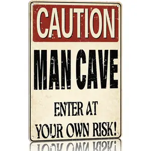 Caution Man Cave Enter at Your Own Risk Aluminum Sign 8"x12" Vintage Garage Wall Decor