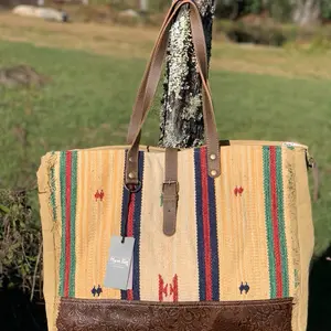 Myra Dependable Weekender Bag - Striped Tote with Leather Handles & Zip Closure for Travel and Everyday Use