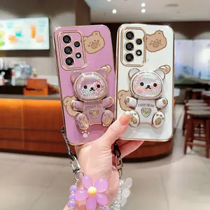 Fashion Strap Lanyard A32 5G Impact Resistant PC Phone Holder Case Compatible With for Samsung Galaxy A32 5G Cute Lovely Bear Style Case Cover for Popular Protective Casing