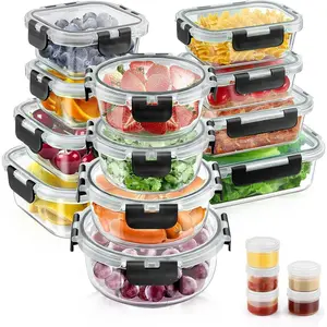 34pcs Glass Food Storage Containers with Lids Set, Airtight Meal Prep Containers (17 Containers & 17 Lids)
