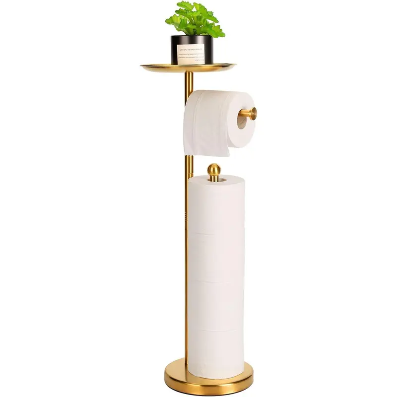 Standing Toilet Paper Holder , TP Holder with 6.7" Phone Shelf, Holds 5 Rolls, Stainless Steel ()