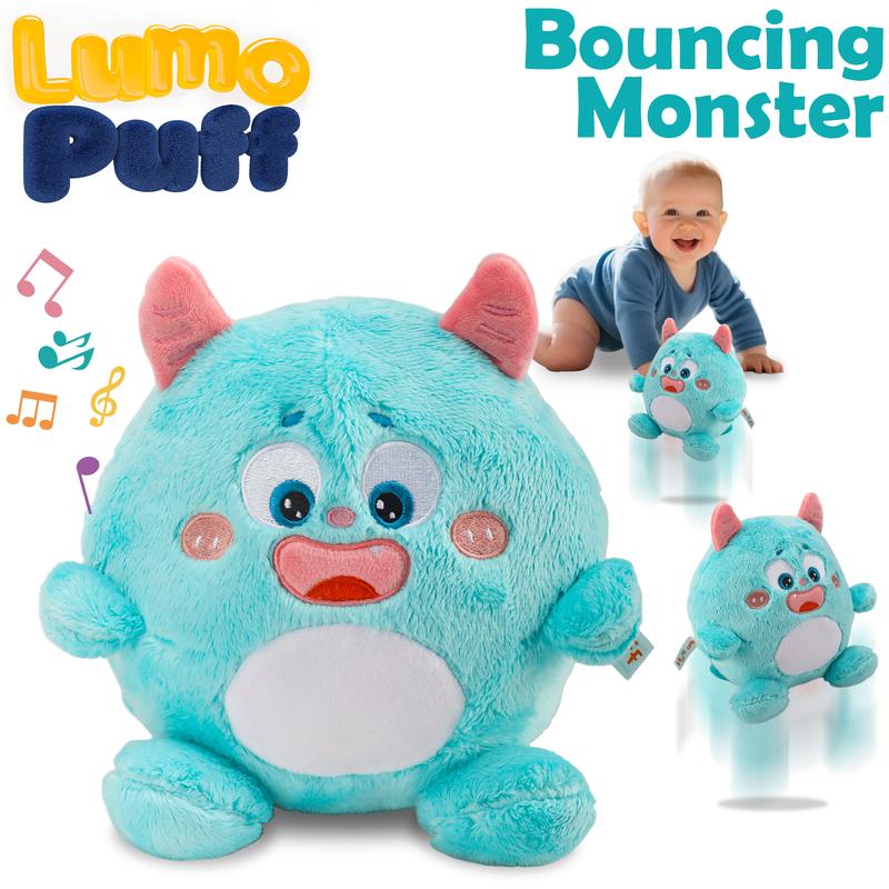 Lumo Puff Bouncing Monster Plush Toy 9.5"*8.5" Singing Mimicking Repeating Talking with 48 Melodies & Recording Feature Best Gift for Xmas Birthday Party Thanksgiving Halloween Weighted Stuffed Animal Sensory Cuddle Box Cute Soft plushie