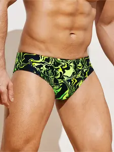 Men's geometric pattern quick-dry triangle swim trunks, men's swimwear, summer beach swimming shorts