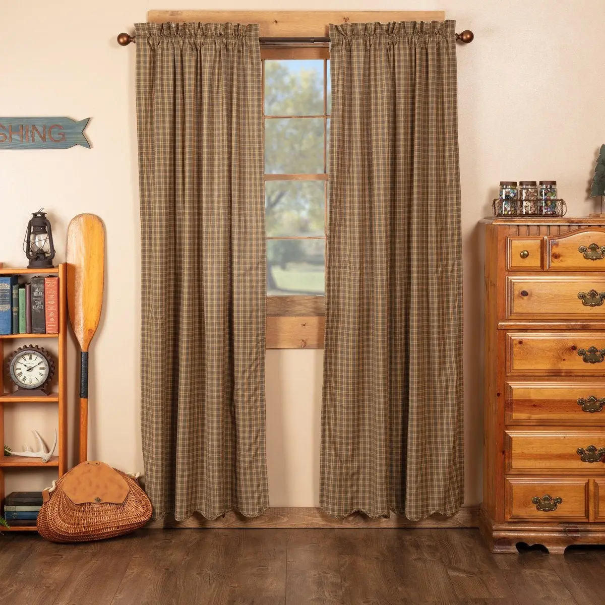 Woodsy Ridge Curtain Panels, 100% Cotton Brown Window Covers for Lake House Household Textiles, 100 Percent Cotton