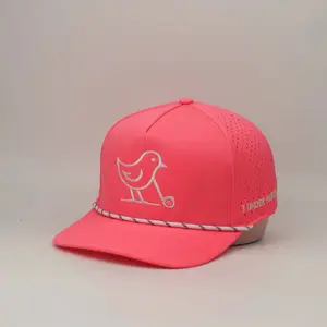 3 Under Par Co "Tap in Bird" Edition Golf Hat - Pink with Perforated Design and White Trim