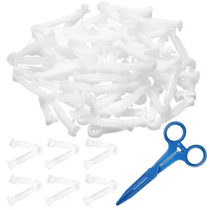 100 Pcs Disposable Umbilical Cord Clamp and 1 Hemostatic Forcep, Pig Umbilical Cord Clips Kit for Animal Veterinary