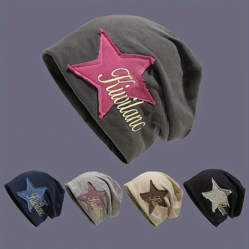 Unisex Star Embroidered Beanie Hat, a Lightweight and Stretchy Casual Outdoor Hat with 'Fashion' Script for Men & Women, The Hats