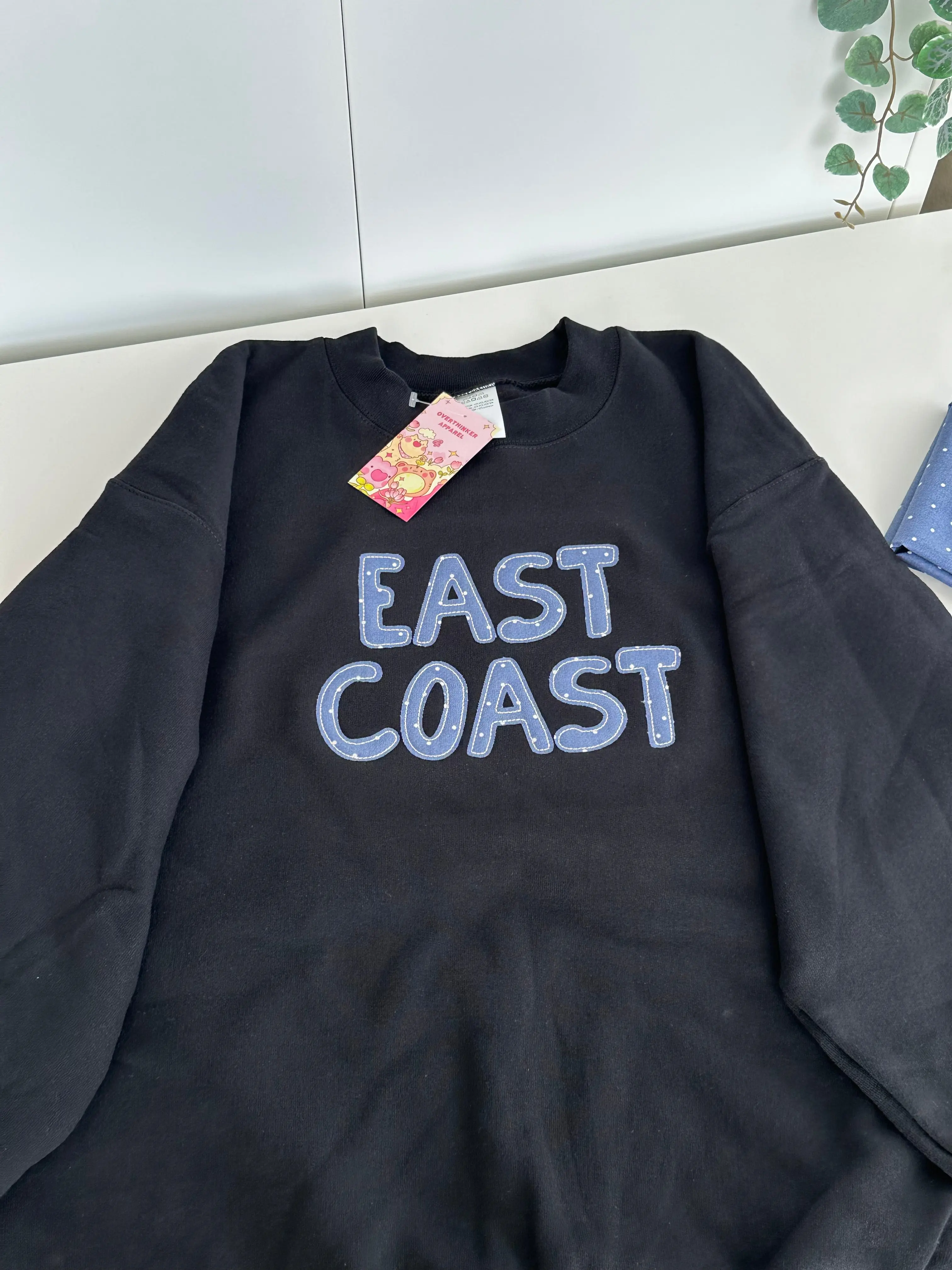 East Coast Patchwork Crewneck — Black Oversized Embroidered Sweatshirt