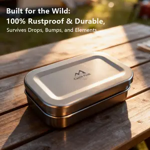 【Castle Peak Co.】 Titanium Lunch Box Leak-Proof Lid & Folding Handle Camping Cookware Lightweight Outdoor Cooking Pan for Backpacking Hiking Picnic Travel - Versatile Use