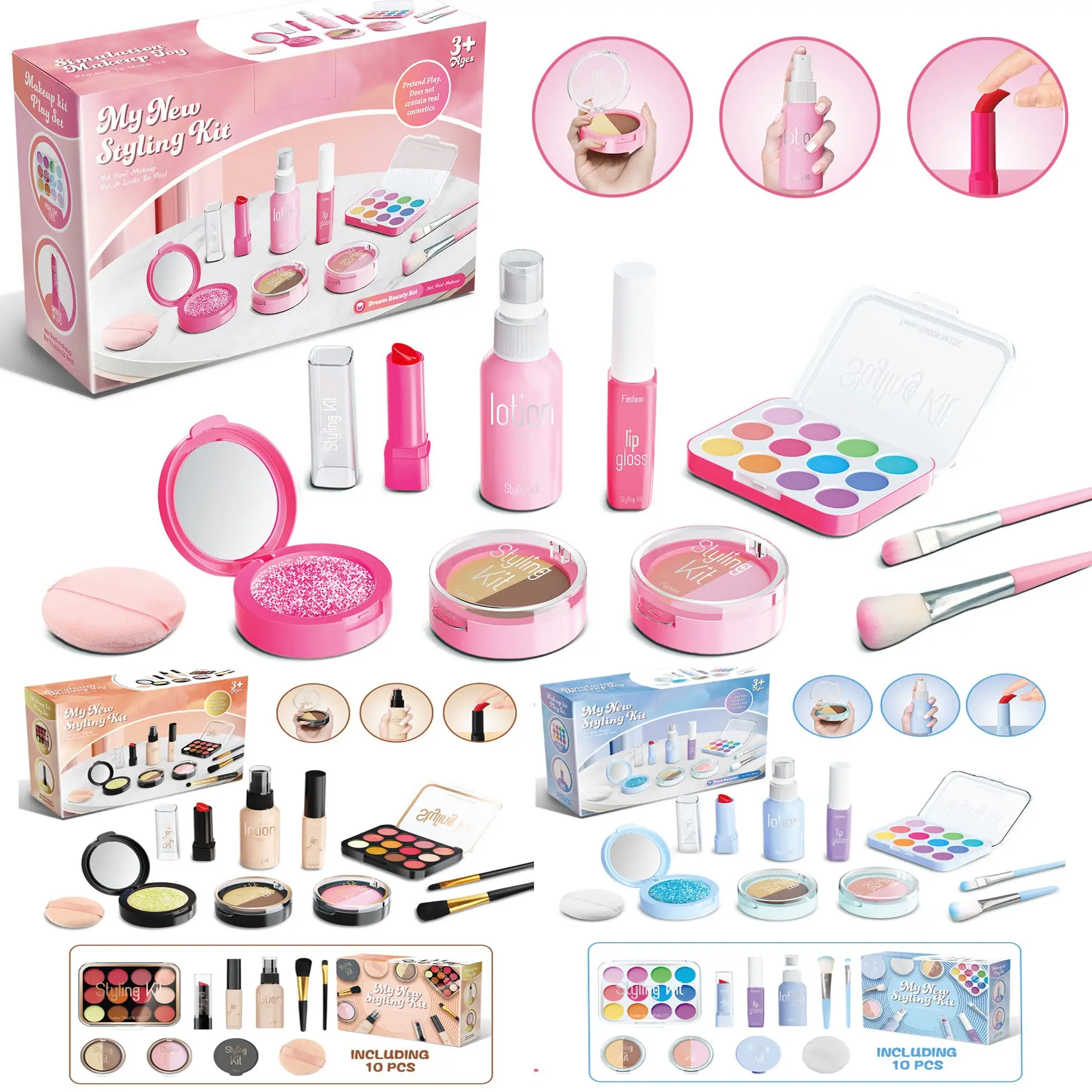 Kids Makeup Toy Set Playset, 1 Box Simulation Makeup Toy, Pretend Play Cosmetic Toy, Makeup Accessories, Brush, Palette, Birthday Gift for Girls, Simulated Makeup, Christmas Gift