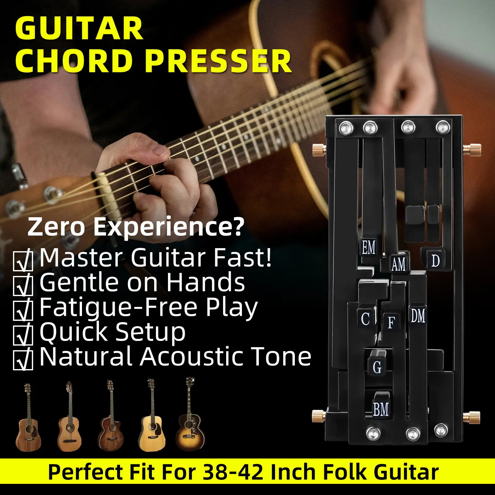 【CRAZY DEAL】POGOLAB Guitar Chord Presser, Guitar Virtuoso Chord Presser, Guitar Chord Trainer Guitar Learning Tools, Guitar Assistant Practical Teachi