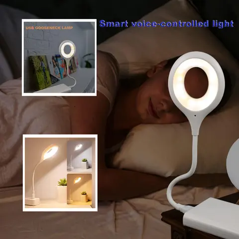 1pc Multifunctional USB Charging Gooseneck Lamp - Voice Control, Dimmable, Adjustable, Soft Eye-Kind Light, Powered for Bedroom Bedtime Reading, Universal Port Compatibility