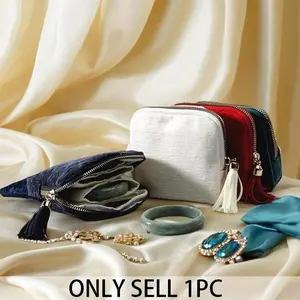 Portable Velvet Jewelry Organizer Bag with 5 Compartments, Elegant & Practical Home Jewelry Organiser with Tassel Zipper, Stylish Organizer, Compact Storage for Rings, Earrings & Bracelets, Jewelry Holder Organizer