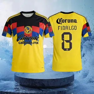 8# Fidalgo 25 26 Mexico LIGA MX Club America Home Yellow Short Sleeve Soccer Jersey Fans Version Breathable