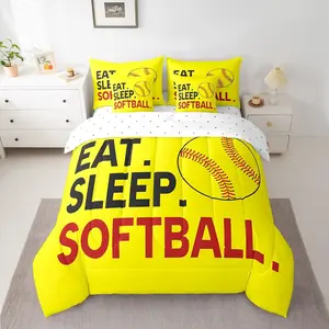 Softball Comforter Set with Sheets,Sports Theme 7 Pieces Bedding Set for Girls Teens,Yellow Red Softball Gaming Bed in a Bag,Softball Lover Bed Set