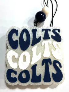 Colts Car Freshie for Local School Pineapple Cilantro Fragrance 3-3/4"x3-3/4" Aroma Beads Hand Painted Navy Blue White