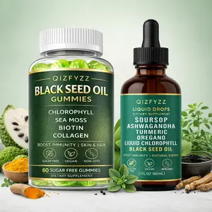 QIZFYZZ Black Seed Oil Series Nutritional Supplements | Dual-effect formula of gummies + liquid drops to enhance immunity, rejuvenate energy, and nourish skin and hair