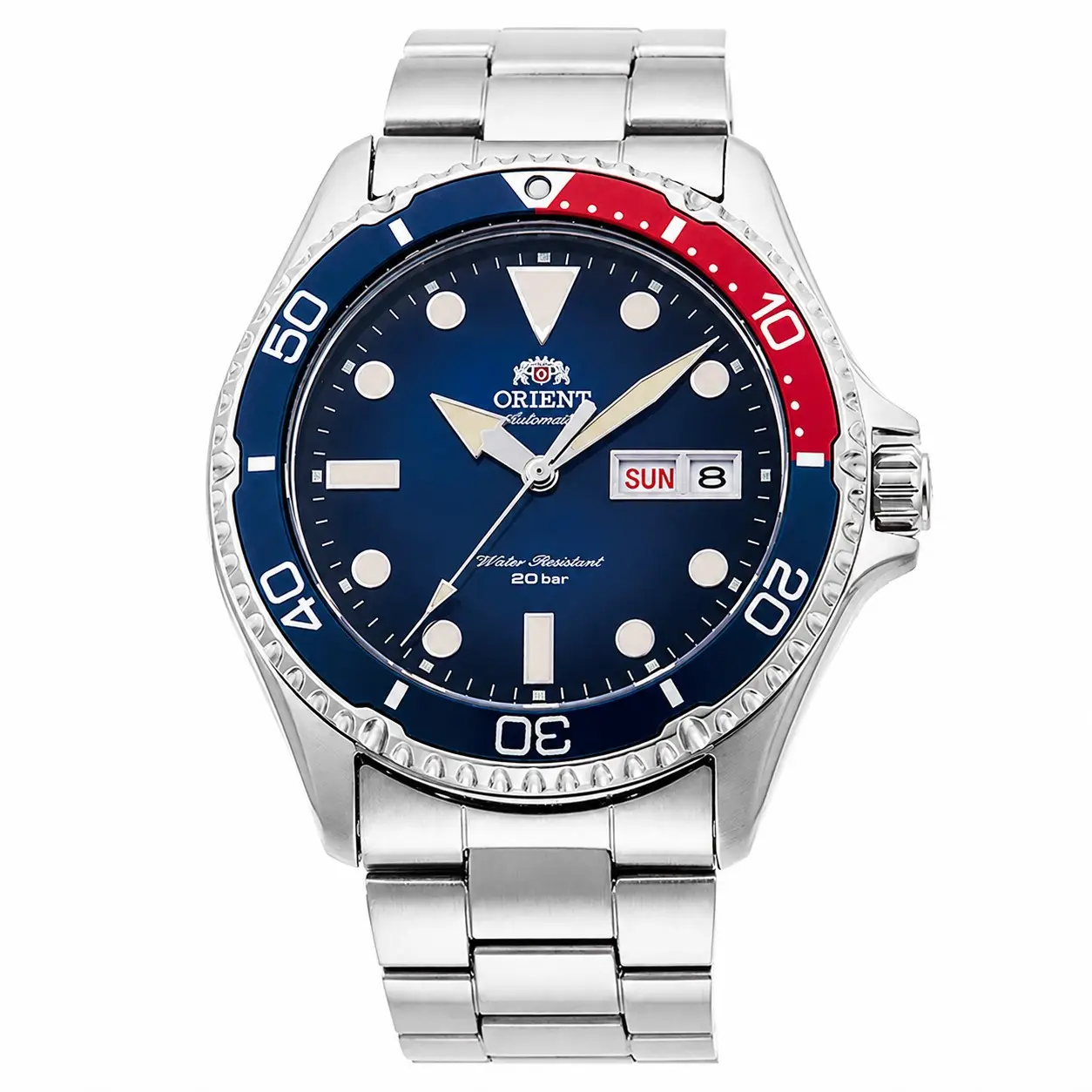 Pepsi Bezel Men's Automatic Diver Watch, 200m Water Resistant, Day & Date Display, Luminous Blue Dial, Rotating Bezel, Stainless Steel Bracelet, Sports Mechanical Wristwatch Reloj Automático de Buceo Hombre Resistente al Agua 200m