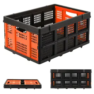 Collapsible Plastic Crate,Foldable Storage Basket,Stackable Utility Crate with Handle,Heavy Duty Milk Crate for Kitchen Office Camping Storage,Orange