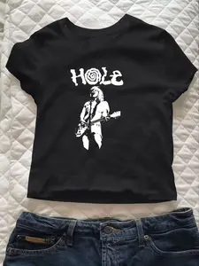 Women's Y2K Style Grunge Graphic Print Tee, Vintage Trendy Casual Short Sleeve Stretchy Fitted T-shirt for Everyday Daily Wear, Ladies Summer, Top