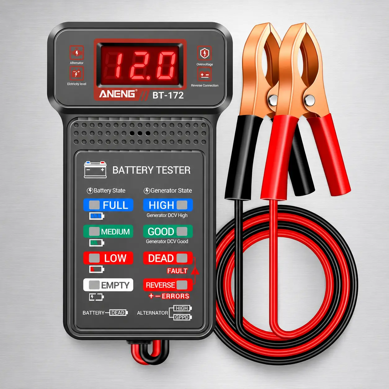 Car Battery Tester,12V Digital Automotive Batteries Tester, Alternator Charging Analyzer, Voltmeter with LCD Display and LED Indication, Voltage Indicator for Car Truck Motorcycle Electrical Tools.