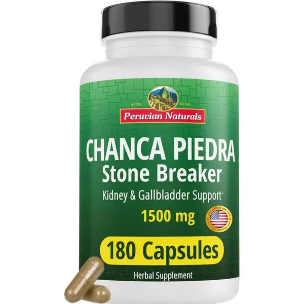Peruvian Naturals Chanca Piedra Stone Breaker 180 Capsules - Kidney Stone Dissolver & Gallbladder - 1500mg per Serving - Chancapiedra Stonebreaker for Bladder Cleanse & Urinary Tract - Vegan, Non GMO