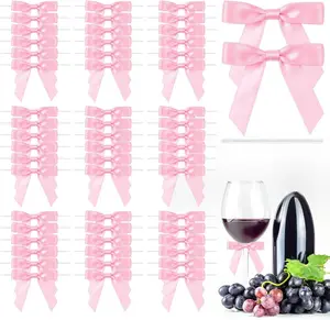 50 Pcs Satin Ribbon Pink Bow for Craft, 2.8 in Premade Small Twist Tie Bows Decorations for Gift Wrapping, Mini Bows for Wedding, Baby Shower, Birthday Party, Treat Bags, Balloons