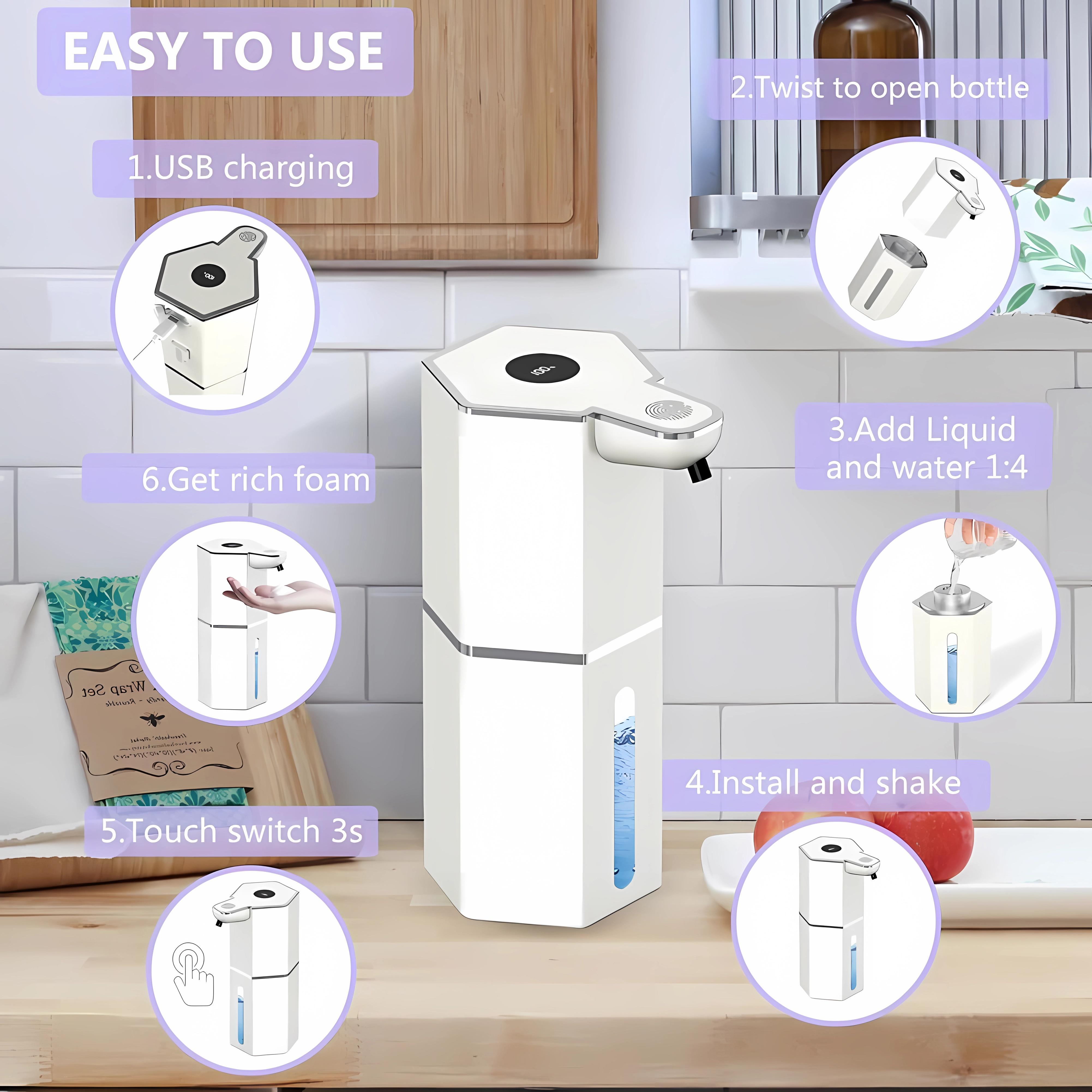 USB Rechargeable Automatic Soap Dispenser, Touchless Foaming Hand Soap Dispenser 12oz, 4 Adjustable Levels, Waterproof Smart Wall Mount Handwasher for Bathroom Washroom Kitchen Gadgets Home Essentials